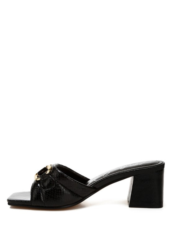 Bellamy Horsebit Detail Snake Print Sandals – Black – US-10 / UK-8 / EU-41