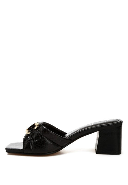 Bellamy Horsebit Detail Snake Print Sandals – Black – US-10 / UK-8 / EU-41