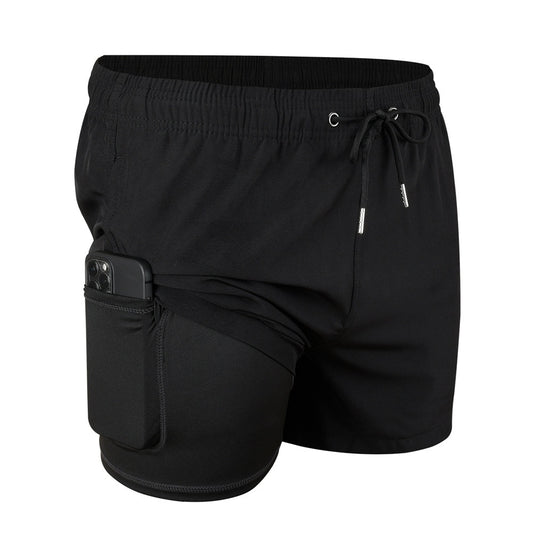 Men’s Double-Layer Anti-Embarrassment Swim Trunks with Side Pocket