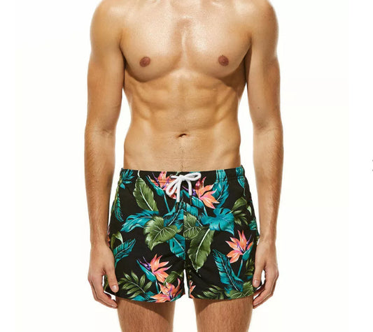Tropical Print Swim Trunks – Quick-Dry Beach Shorts (S–3XL)