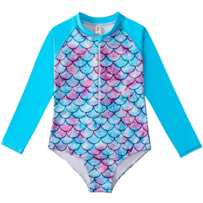Kids’ Mermaid Long-Sleeve Swimsuit – UV Protection One-Piece - The Dock Drop