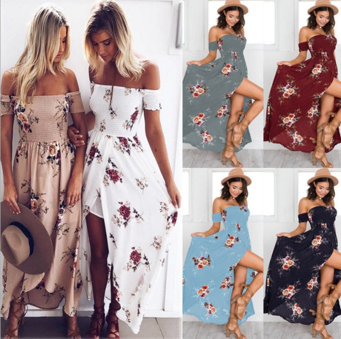 Women’s Boho Off-Shoulder Maxi Dress – Summer Beach Style - The Dock Drop