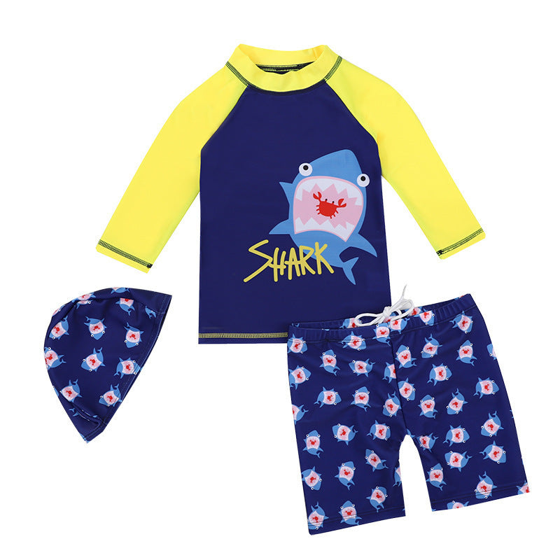 Boys’ 3-Piece Dinosaur Swim Set – Rash Guard, Trunks & Swim Cap