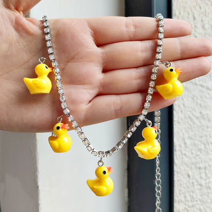 Yellow Duck Charm Necklace – Crystal Bead Chain (Adjustable) - The Dock Drop