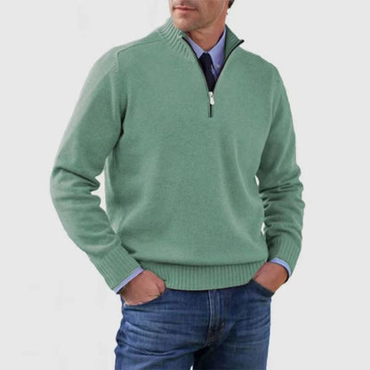 Men's Stand Collar Zipper Sweater Winter Fashion Solid Color Long Sleeve Knitted Top Clothing - The Dock Drop