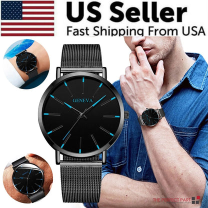 Midnight Current™ Men’s Quartz Watch – Stainless Steel, Waterproof, Luminous