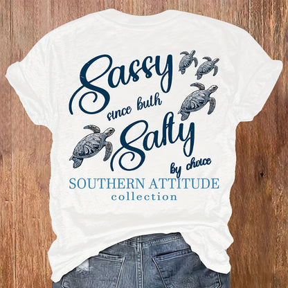 Women’s Round-Neck Graphic Tee – Turtle Print, Soft Cotton Blend - The Dock Drop