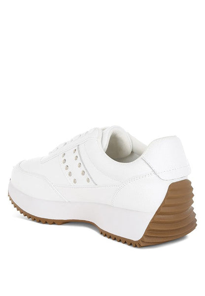 Athion Studded Real Leather Sneakers – Black – US-6 / UK-4 / EU-37