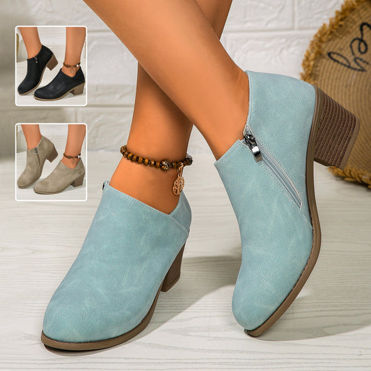 Chunky Heel Round-Toe Ankle Boots – Side Zip | Everyday Comfort - The Dock Drop