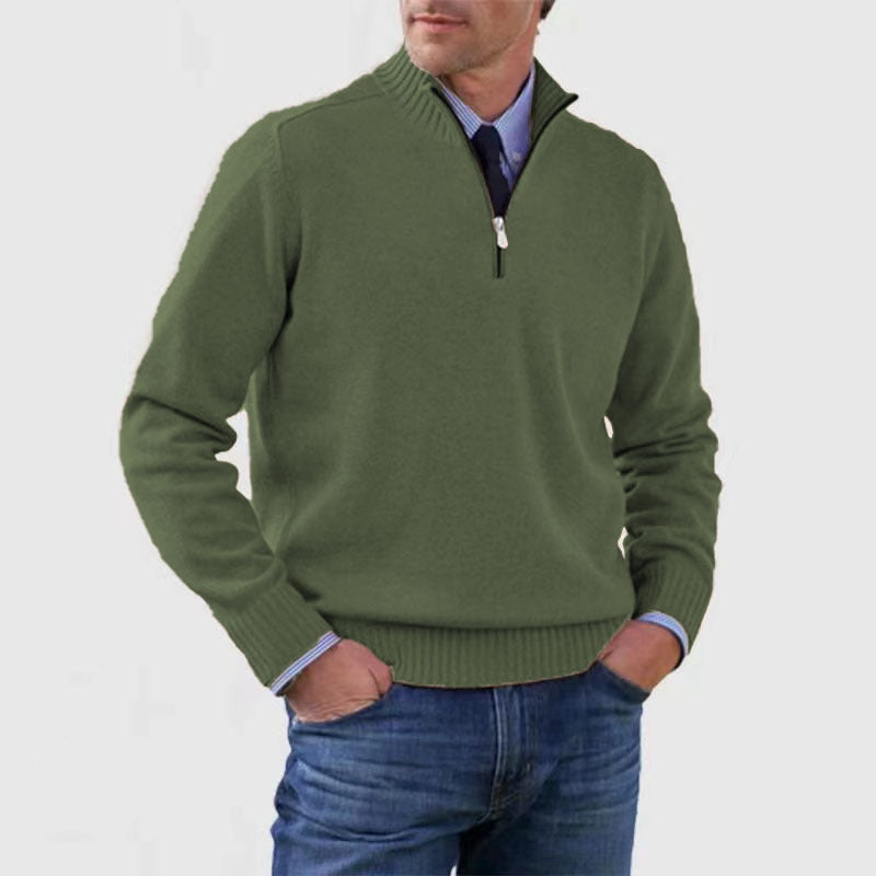 Men's Stand Collar Zipper Sweater Winter Fashion Solid Color Long Sleeve Knitted Top Clothing - The Dock Drop