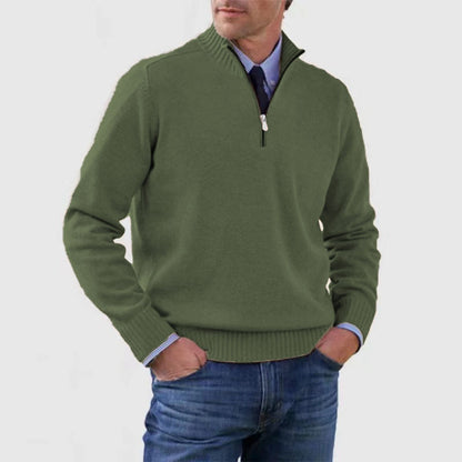 Men's Stand Collar Zipper Sweater Winter Fashion Solid Color Long Sleeve Knitted Top Clothing - The Dock Drop