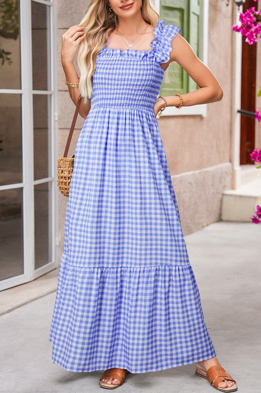 Blue Gingham Plaid Check Maxi Dress – Onecolor – L