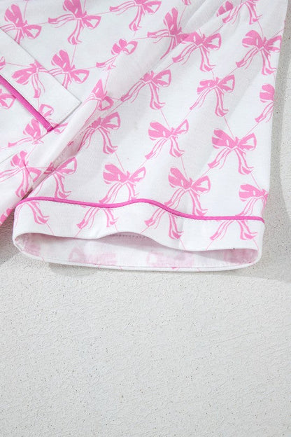 Pink Short Sleeve and Ruffled Shorts Pajama Set