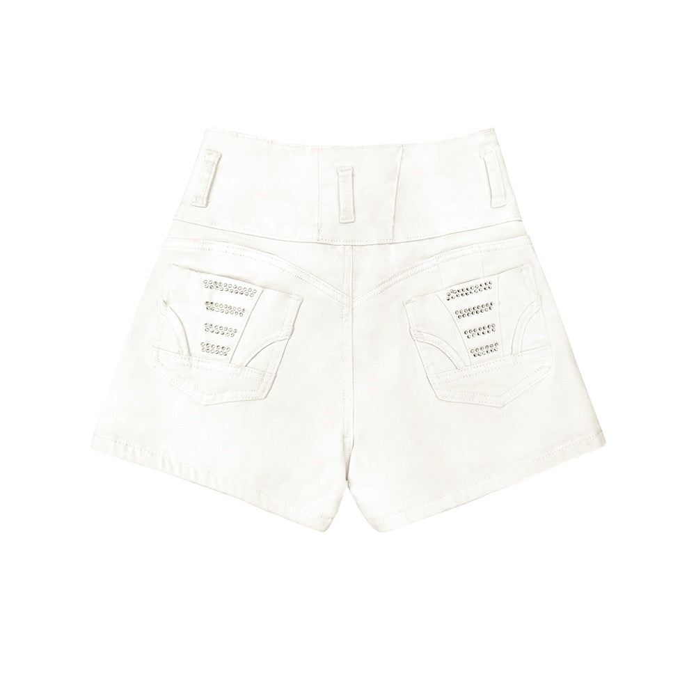Seabreeze High-Rise Shorts – Button-Front White Denim - The Dock Drop