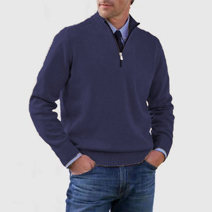 Men's Stand Collar Zipper Sweater Winter Fashion Solid Color Long Sleeve Knitted Top Clothing - The Dock Drop
