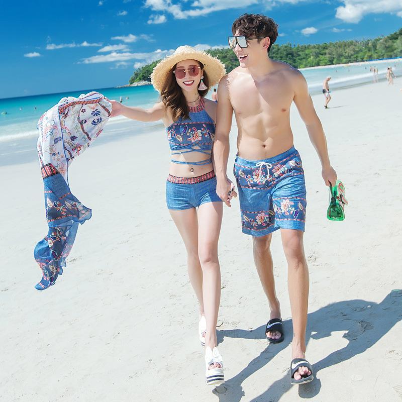 Denim-Look Matching Swim Set – Trunks & Two-Piece (Teens)