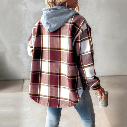 Coastal Plaid Drawstring Hoodie Shirt