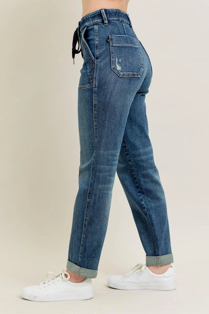 Judy Blue Vintage Wash Jeans W/ Drawstring – Dark – 3/26