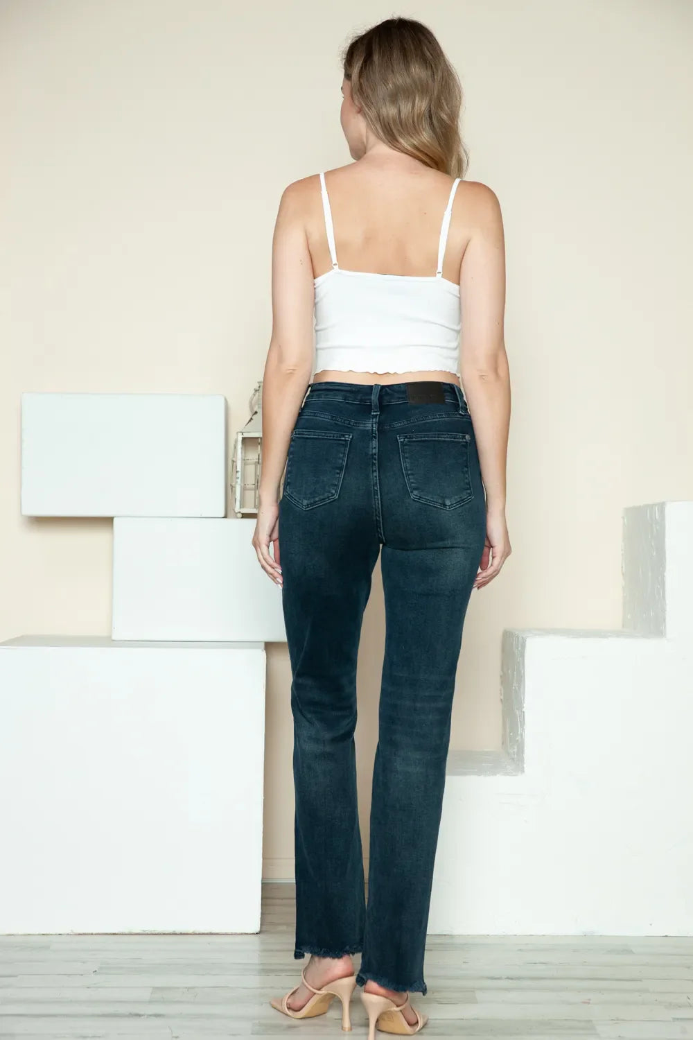 Judy Blue Full Size Button Fly Hem Destroy Straight Jeans – Dark – 16W