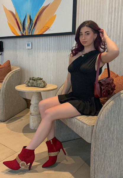 Asagao Diamante & Rhinestones Strap Boots – Red – US-5 / UK-3 / EU-36