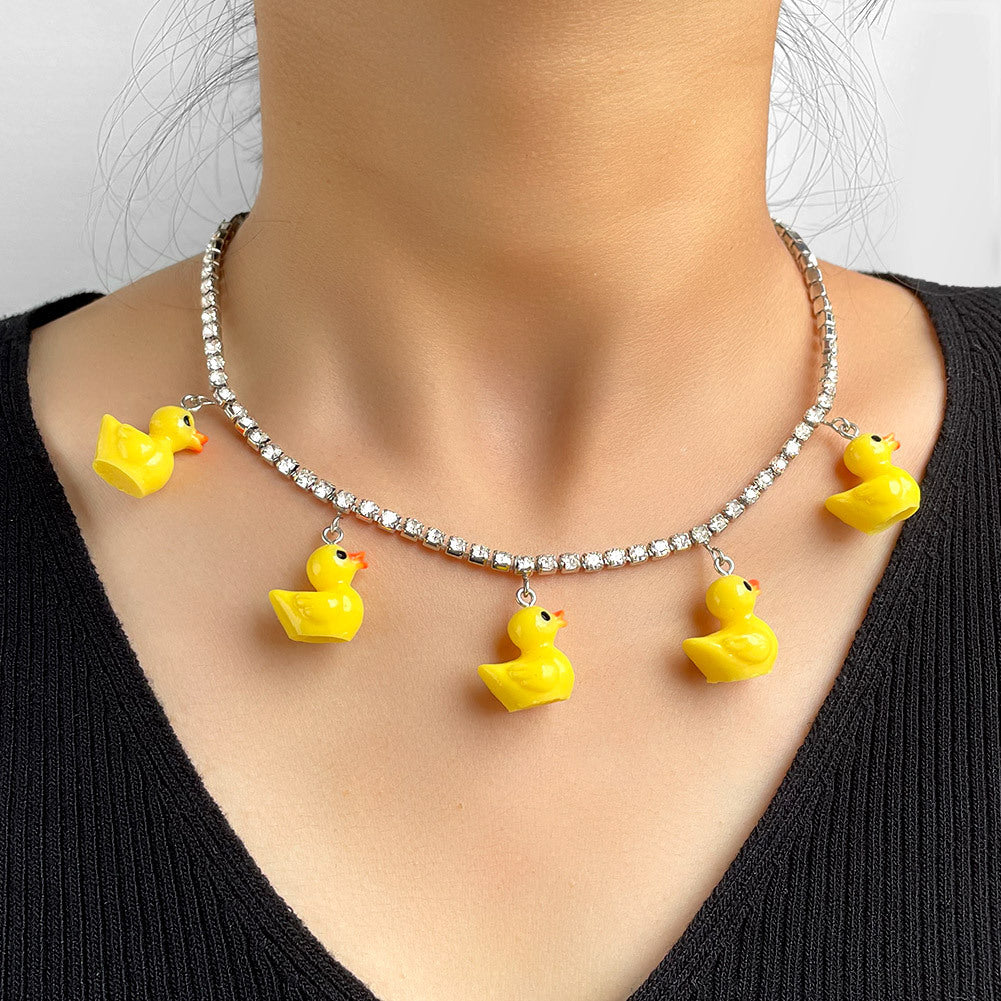Yellow Duck Charm Necklace – Crystal Bead Chain (Adjustable) - The Dock Drop