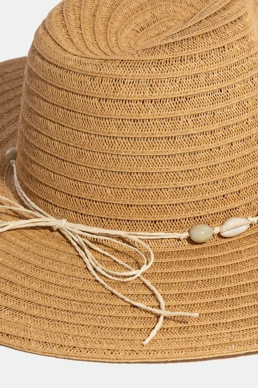 Fame Shell Beaded Wide Brim Straw Hat