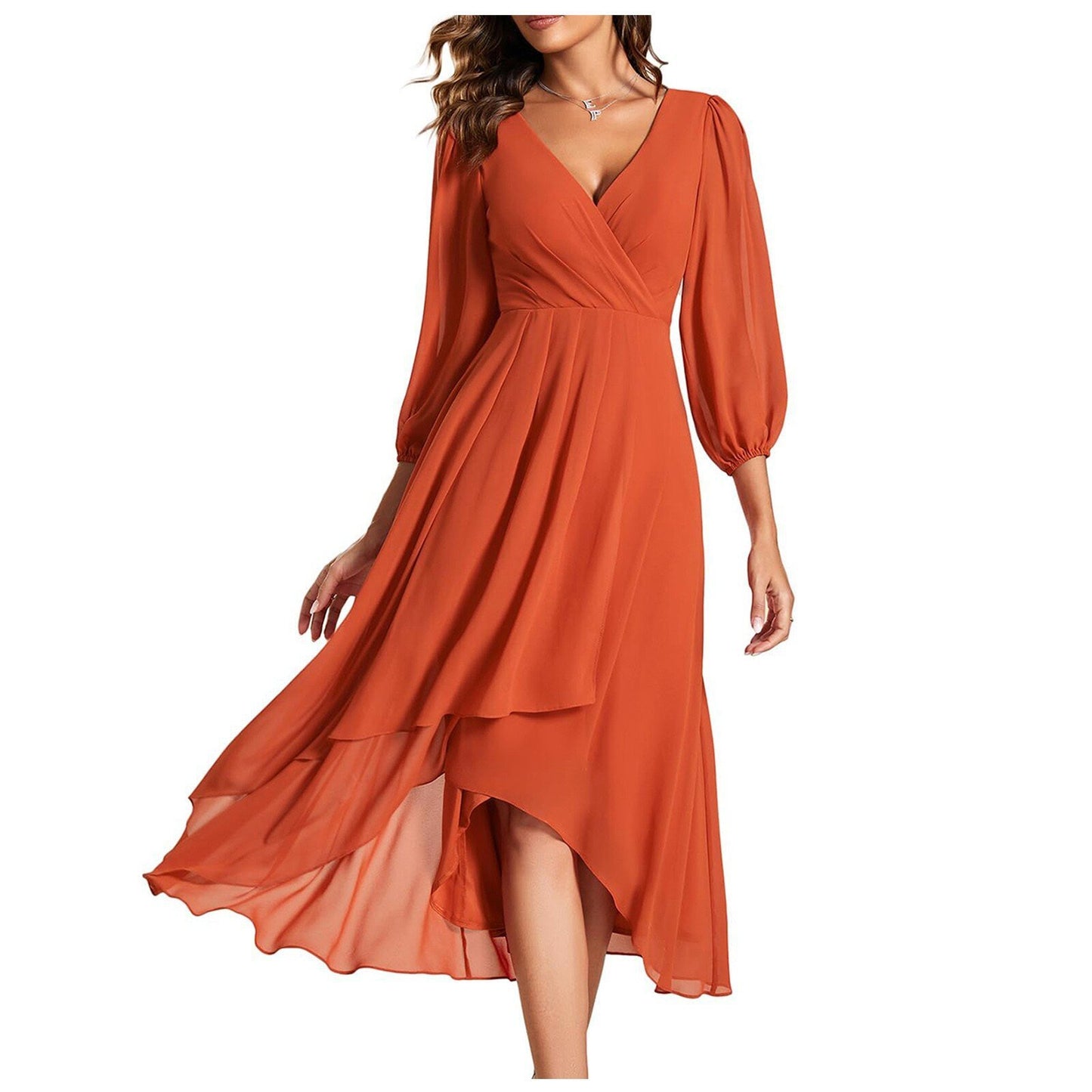 Women’s V-Neck Layered Maxi Dress – Long Sleeve, Flowy Evening Style - The Dock Drop