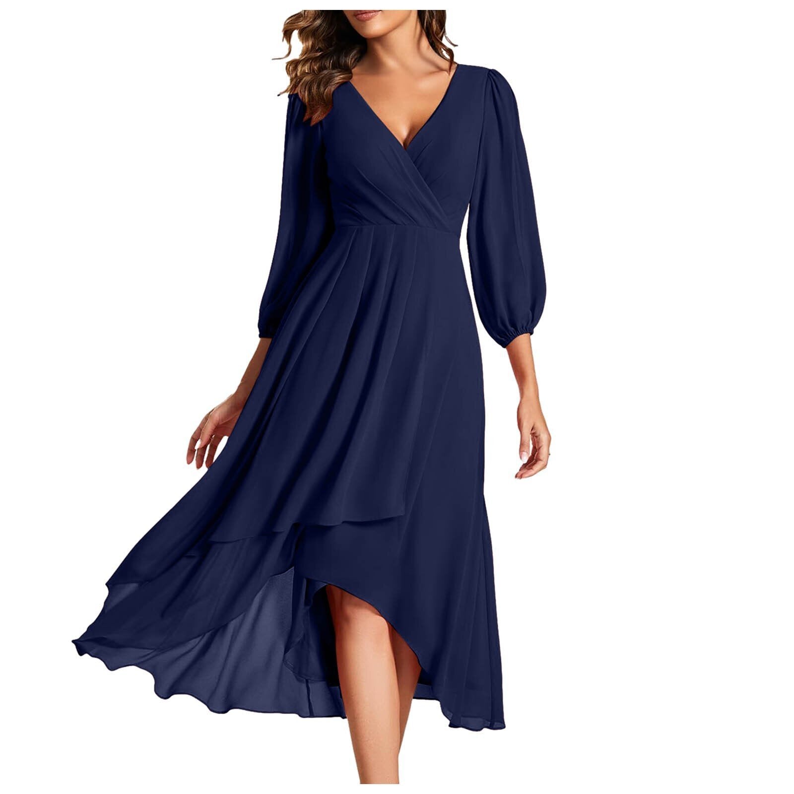 Women’s V-Neck Layered Maxi Dress – Long Sleeve, Flowy Evening Style - The Dock Drop