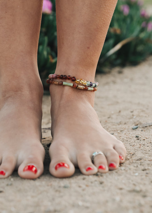 Raw Baltic Sea Amber + Stone Rainbow || Anklet • Bracelet - The Dock Drop