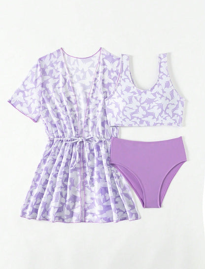 Kids 3-Piece Swimsuit Set – Rash guard, Bottoms & Matching Cover-Up
