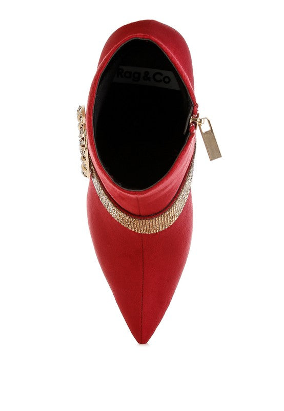 Asagao Diamante & Rhinestones Strap Boots – Red – US-7 / UK-5 / EU-38