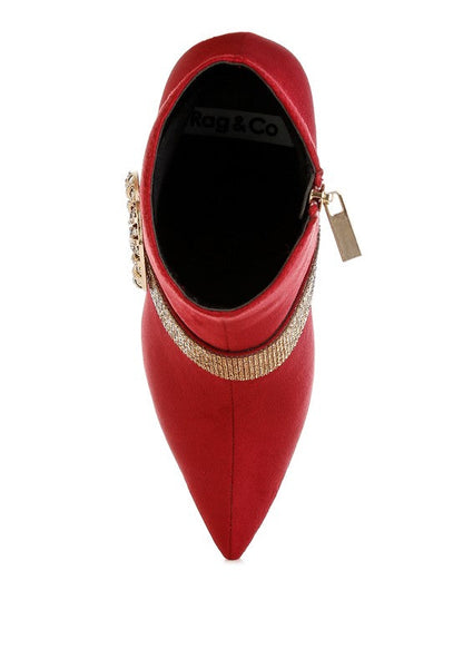 Asagao Diamante & Rhinestones Strap Boots – Red – US-7 / UK-5 / EU-38