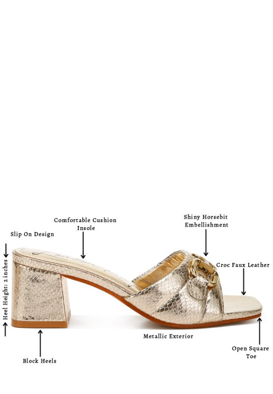 Bellamy Horsebit Detail Snake Print Sandals – Gold – US-6 / UK-4 / EU-37