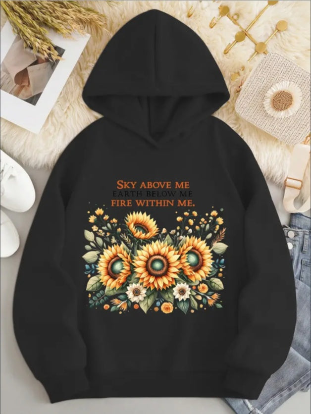 Sunflower Bloom Graphic Hoodie – Cozy Pullover with Uplifting Print - The Dock Drop