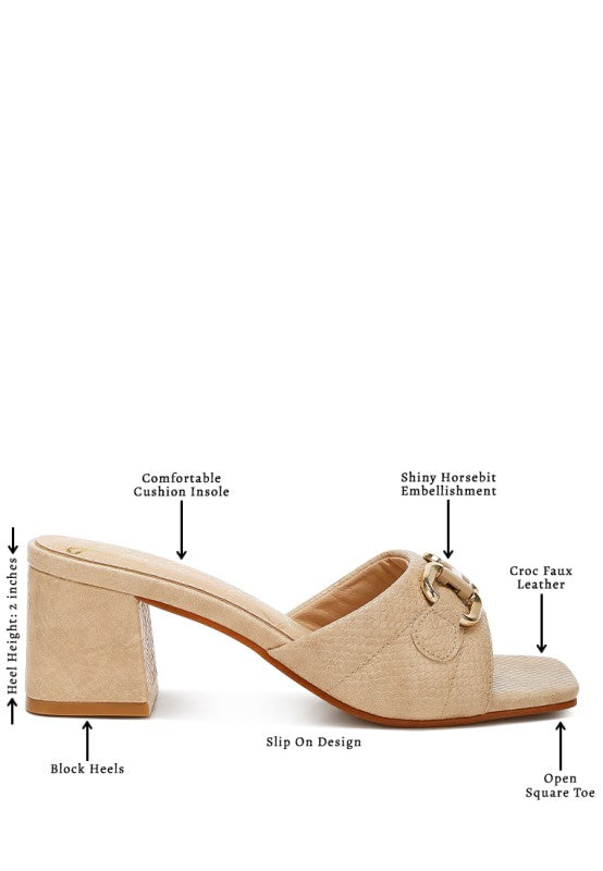 Bellamy Horsebit Detail Snake Print Sandals – Black – US-8 / UK-6 / EU-39