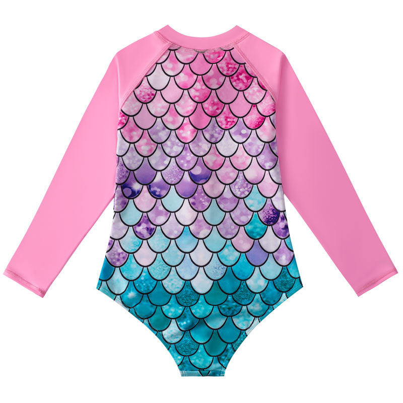 Kids’ Mermaid Long-Sleeve Swimsuit – UV Protection One-Piece - The Dock Drop
