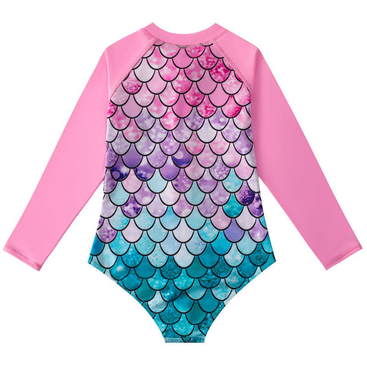Kids’ Mermaid Long-Sleeve Swimsuit – UV Protection One-Piece - The Dock Drop