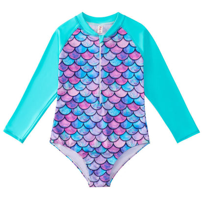 Kids’ Mermaid Long-Sleeve Swimsuit – UV Protection One-Piece - The Dock Drop