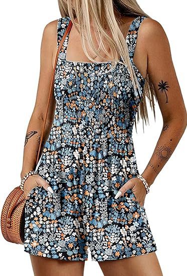 ShoreBloom Floral Romper – Sleeveless, Pockets, Beach-Ready - The Dock Drop