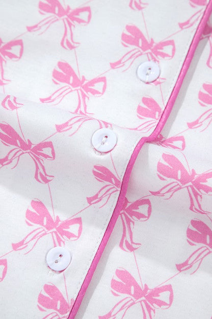 Pink Short Sleeve and Ruffled Shorts Pajama Set