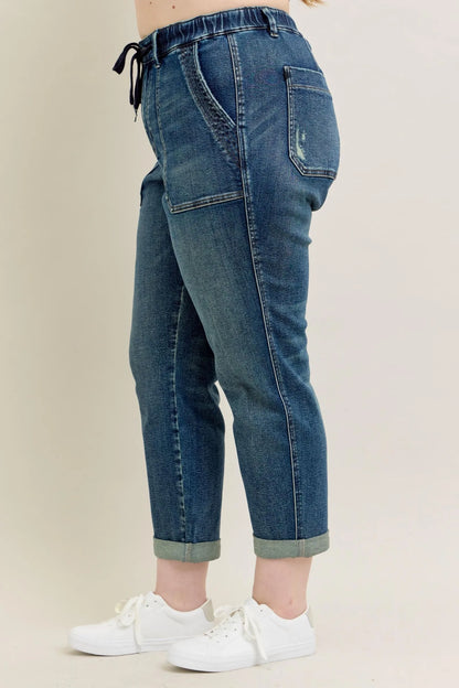 Judy Blue Vintage Wash Jeans W/ Drawstring – Dark – 9/29