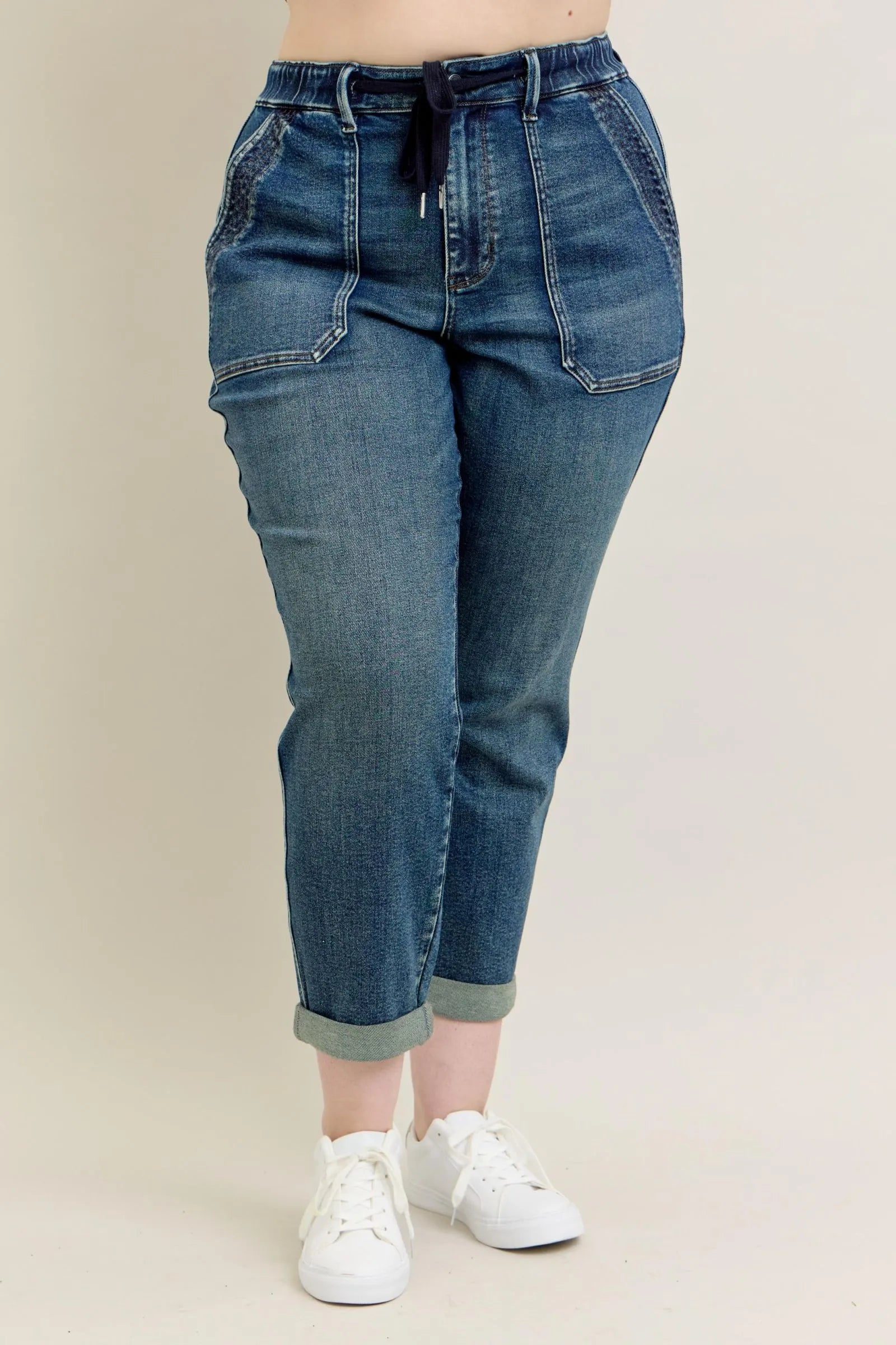 Judy Blue Vintage Wash Jeans W/ Drawstring – Dark – 7/28