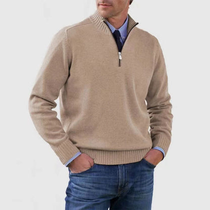 Men's Stand Collar Zipper Sweater Winter Fashion Solid Color Long Sleeve Knitted Top Clothing - The Dock Drop