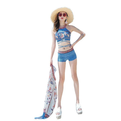Denim-Look Matching Swim Set – Trunks & Two-Piece (Teens)