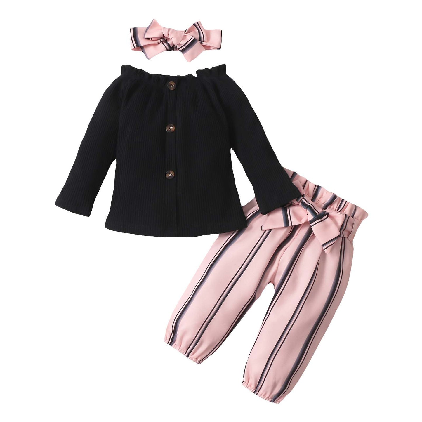Ruffle Collar 3-Piece Outfit Set – Baby & Toddler Girls (3–24M)