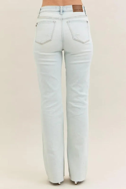 Judy Blue Full Size Destroy & Fray Hem Bootcut Jeans Plus Size – Light – 5/27