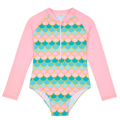 Kids’ Mermaid Long-Sleeve Swimsuit – UV Protection One-Piece - The Dock Drop