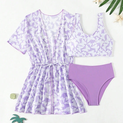 Kids 3-Piece Swimsuit Set – Rash guard, Bottoms & Matching Cover-Up