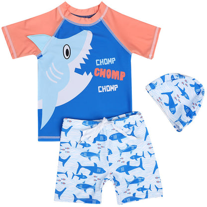 Boys’ 3-Piece Dinosaur Swim Set – Rash Guard, Trunks & Swim Cap