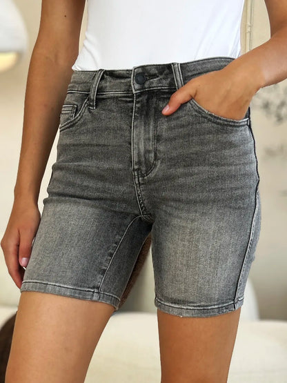 Judy Blue Full Size High Waist Washed Denim Shorts – Grey – S